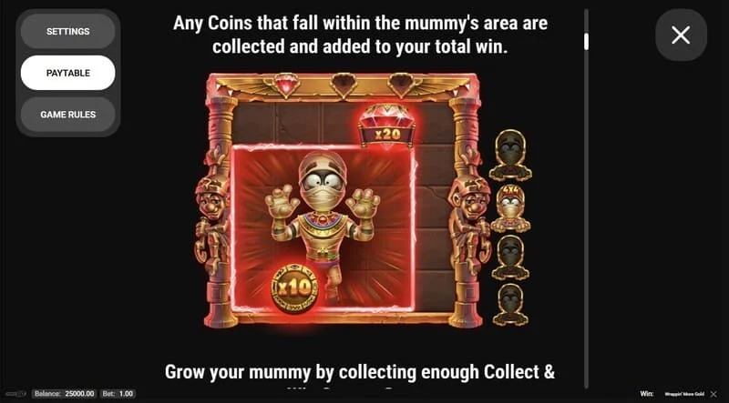 Wrappin' More Gold - fenêtre avec les règles et les informations sur le jeu